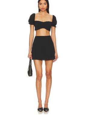 Black Mini Skirt with Decorative Hem